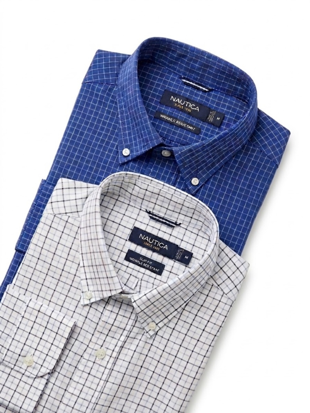Nautica Men’s Wrinkle Resistant Button Down Shirts Lot of 2 Medium M Plaid